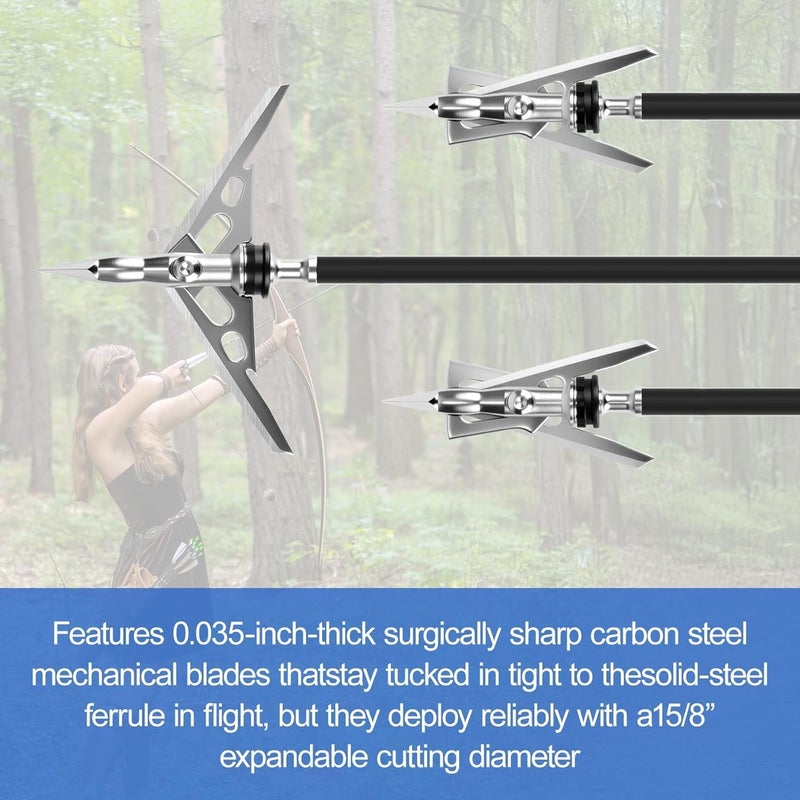 Senduzll 6-Pack 100 Grain Broadheads for Compound Bows - Precision Archery Broadheads for Hunting, Crossbow Broadheads with Razor-Sharp Blades，Durable and Accurate Hunting Broadheads - Image 2